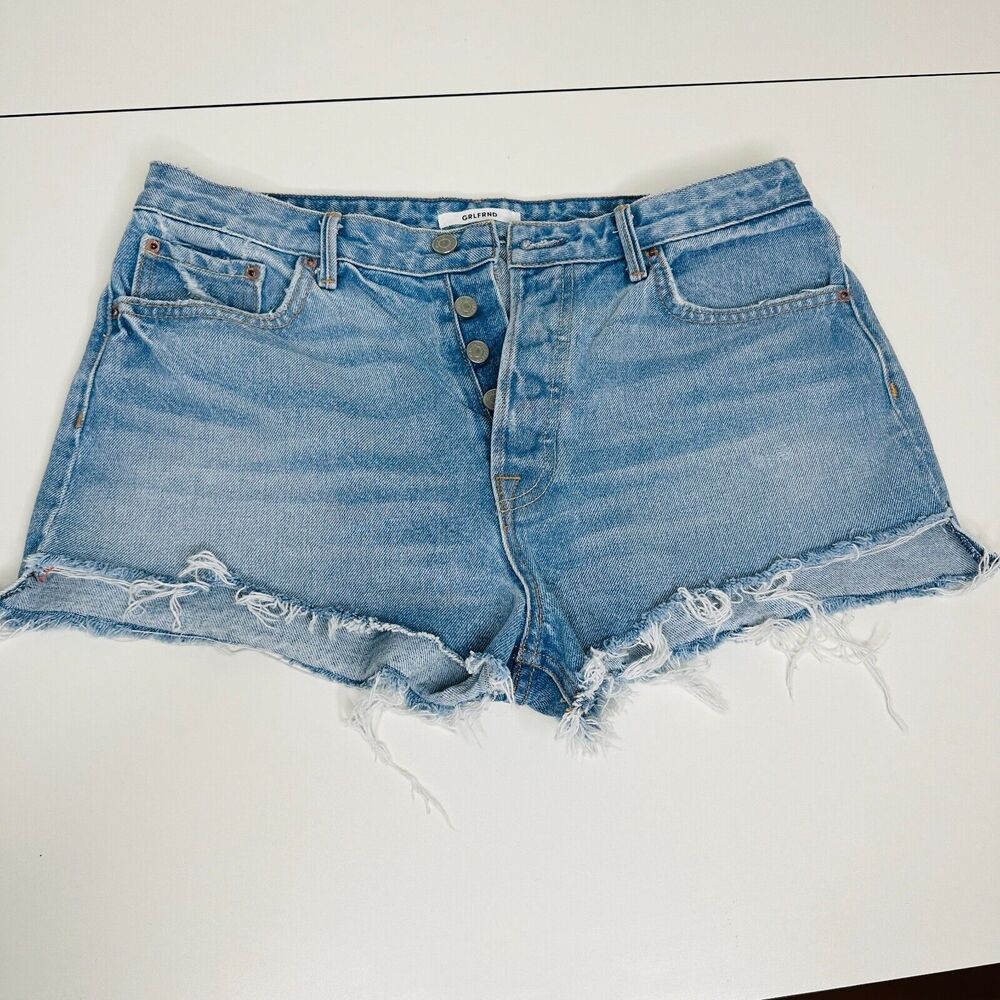 Grlfrnd Medium Wash Can't Get Enough Cindy Button Fly Cutoff Raw Hem Shorts 31